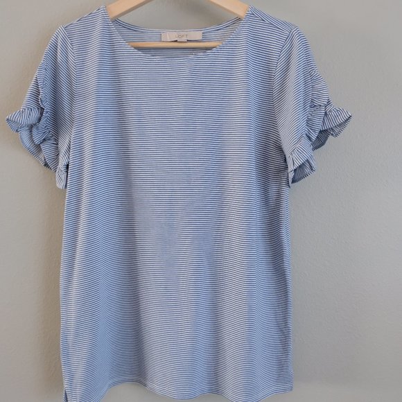 NWT Loft Blue & White Stripe Tulip Sleeve Shirt - Picture 2 of 7